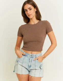 Brown Basic Cropped T-shirt^Tally Weijl Outlet