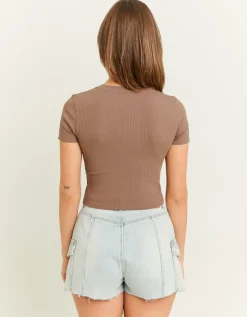 Brown Basic Cropped T-shirt^Tally Weijl Outlet