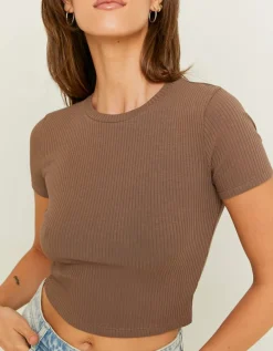 Brown Basic Cropped T-shirt^Tally Weijl Outlet