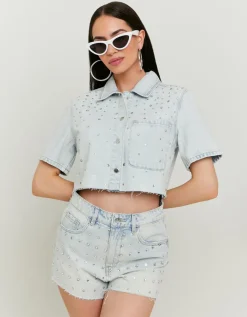 Chemise Courte en Denim avec Strass^Tally Weijl Discount