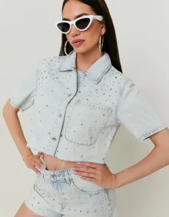 Chemise Courte en Denim avec Strass^Tally Weijl Discount