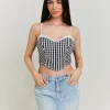 Crop Top Imprimé Vichy avec Ourlet en Dentelle^Tally Weijl Online