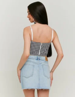 Crop Top Imprimé Vichy avec Ourlet en Dentelle^Tally Weijl Online