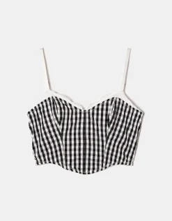 Crop Top Imprimé Vichy avec Ourlet en Dentelle^Tally Weijl Online