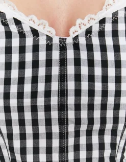 Crop Top Imprimé Vichy avec Ourlet en Dentelle^Tally Weijl Online