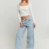 Jean Baggy Bleu Clair Taille Basse avec Strass^Tally Weijl Online