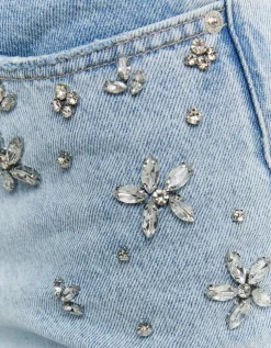 Jean Baggy Bleu Clair Taille Basse avec Strass^Tally Weijl Online