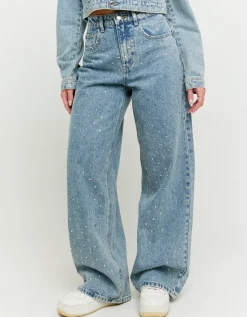 Jean Baggy Taille Mi-Haute à Carreaux en Strass^Tally Weijl New