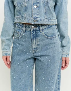 Jean Baggy Taille Mi-Haute à Carreaux en Strass^Tally Weijl New