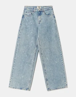 Jean Baggy Taille Mi-Haute à Carreaux en Strass^Tally Weijl New