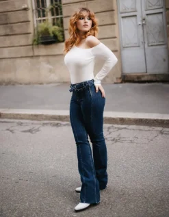 Jean Bleu Flare Taille Mi-Haute avec Ceinture^Tally Weijl Online