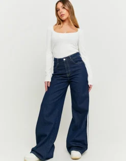 Jean bleu Wide Leg Taille Haute à Bandes Latérales^Tally Weijl Discount