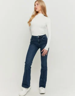 Jean Bootcut Foncé Taille Mi-Haute à Fines Rayures^Tally Weijl Clearance