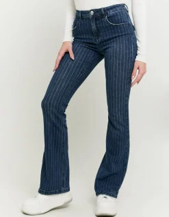 Jean Bootcut Foncé Taille Mi-Haute à Fines Rayures^Tally Weijl Clearance