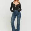 Jean Flare Bleu Foncé Taille Haute Stretch avec Strass^Tally Weijl Outlet