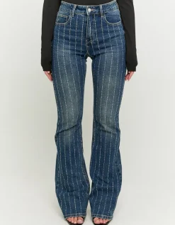 Jean Flare Bleu Foncé Taille Haute Stretch avec Strass^Tally Weijl Outlet
