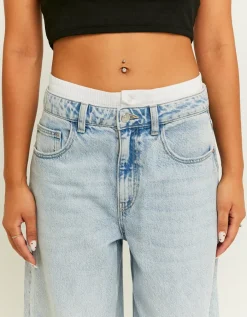 Jean Large Baggy Bleu avec Détail Caleçon^Tally Weijl Clearance