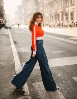 Jean Wide Leg Foncé avec Boutons Pression^Tally Weijl Sale