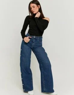 Jean Wide Leg Foncé avec Boutons Pression^Tally Weijl Sale