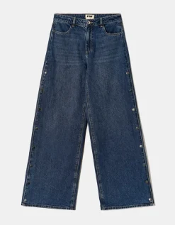 Jean Wide Leg Foncé avec Boutons Pression^Tally Weijl Sale