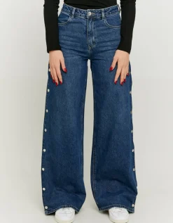 Jean Wide Leg Foncé avec Boutons Pression^Tally Weijl Sale
