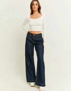 Jean Wide Leg Bleu Foncé Plissé à l'Avant^Tally Weijl Clearance