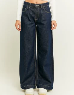 Jean Wide Leg Bleu Foncé Plissé à l'Avant^Tally Weijl Clearance