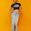 Jupe midi en denim taille haute avec fente^Tally Weijl Hot