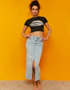 Jupe midi en denim taille haute avec fente^Tally Weijl Hot