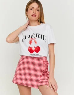 Mini Jupe-Short à Imprimé Vichy et Détail Nœuds^Tally Weijl Discount