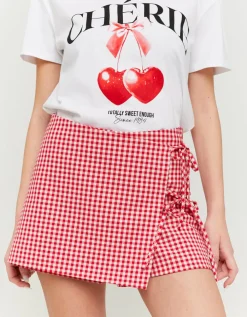 Mini Jupe-Short à Imprimé Vichy et Détail Nœuds^Tally Weijl Discount