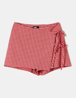 Mini Jupe-Short à Imprimé Vichy et Détail Nœuds^Tally Weijl Discount