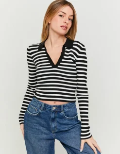 Pull Ajusté Rayé avec Col Polo^Tally Weijl Sale