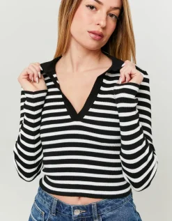 Pull Ajusté Rayé avec Col Polo^Tally Weijl Sale
