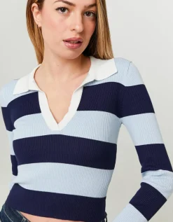 Pull Ajusté Rayé avec Col Polo^Tally Weijl New