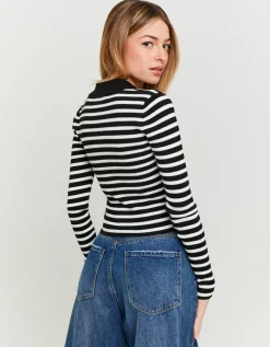 Pull Ajusté Rayé avec Col Polo^Tally Weijl Sale