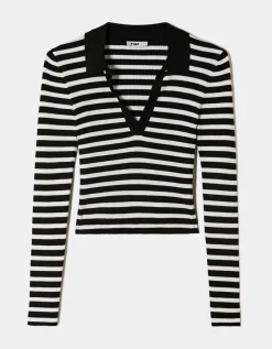 Pull Ajusté Rayé avec Col Polo^Tally Weijl Sale