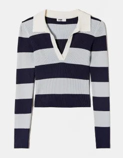 Pull Ajusté Rayé avec Col Polo^Tally Weijl New