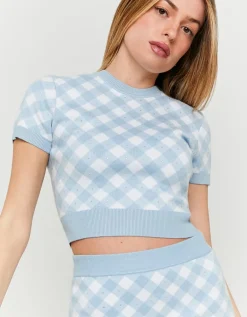 Pull Blanc et Bleu à Imprimé Vichy^Tally Weijl New