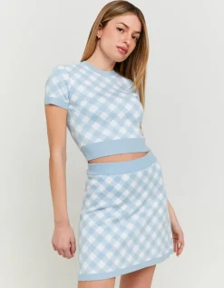 Pull Blanc et Bleu à Imprimé Vichy^Tally Weijl New