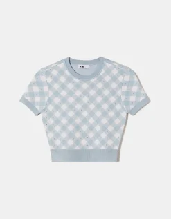 Pull Blanc et Bleu à Imprimé Vichy^Tally Weijl New