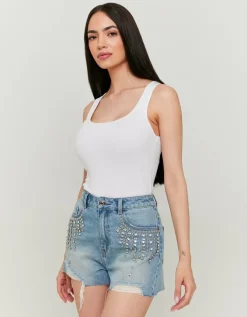 Short en Denim Taille Haute avec Strass^Tally Weijl Online