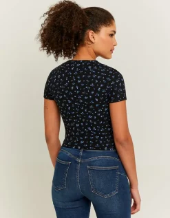 T-shirt basique côtelé à fleurs es^Tally Weijl Online