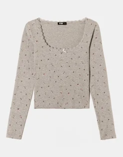 T-Shirt Basique Imprimé Floral avec Détail Dentelle^Tally Weijl Sale