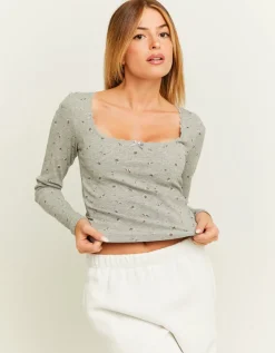 T-Shirt Basique Imprimé Floral avec Détail Dentelle^Tally Weijl Sale