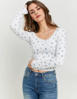 T-Shirt Fleuri avec Détail Dentelle^Tally Weijl Outlet