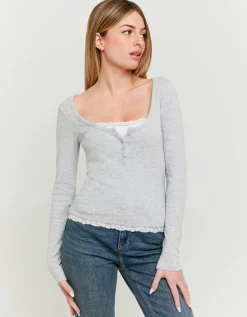 T-Shirt Basique avec Ourlets en Dentelle^Tally Weijl New