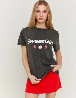 T-Shirt Gris Imprimé Délavé à l'Acide^Tally Weijl New