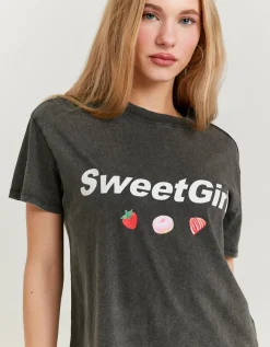 T-Shirt Gris Imprimé Délavé à l'Acide^Tally Weijl New