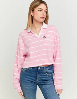 T-Shirt Rayé Imprimé avec Col Polo^Tally Weijl Discount
